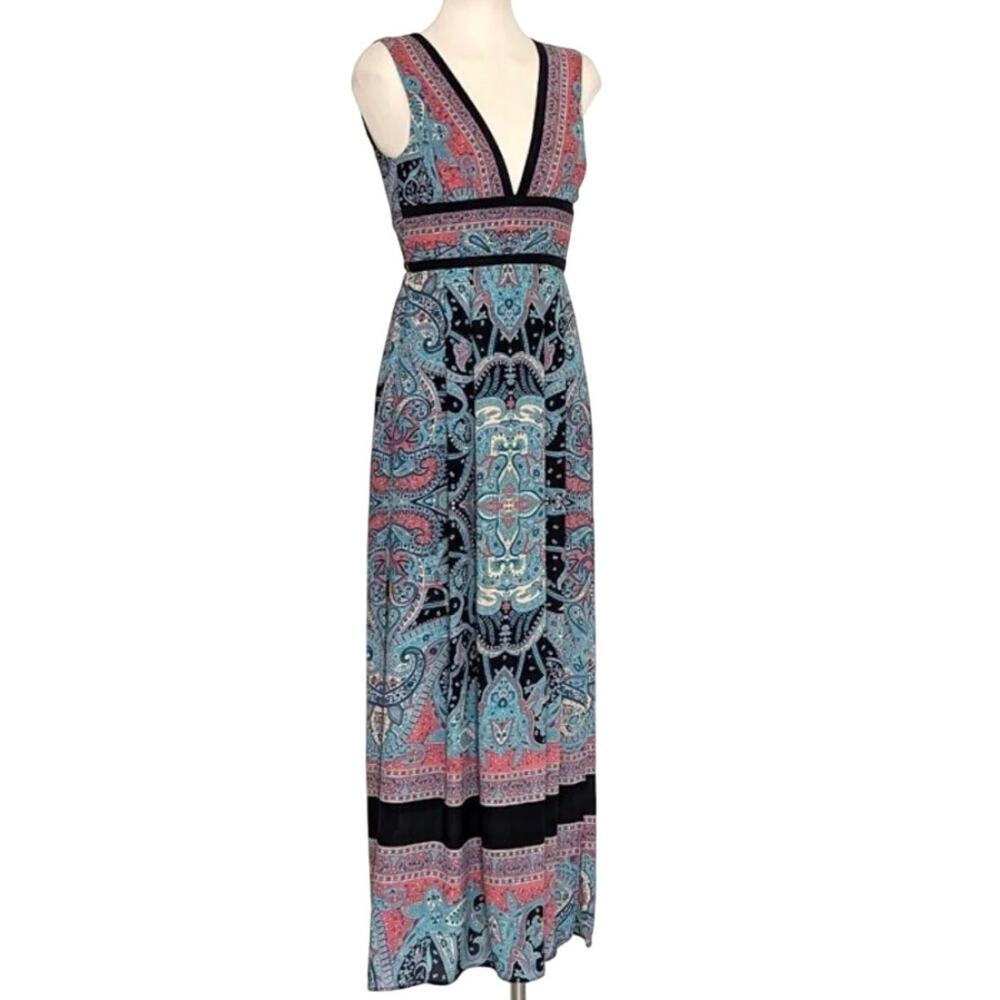 BCBG MaxAzria Elyza Silk Maxi Dress XS Paisley Coastal Resort Old Money Azria